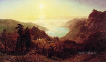 風景 Painting - アルバート・ビアシュタット山の頂上から見たドナー湖